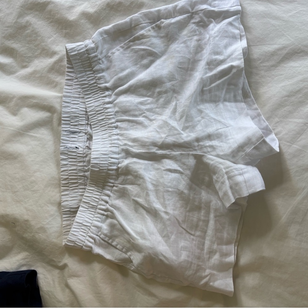 High Waist White Linen Shorts